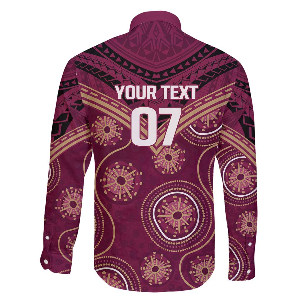 Personalized Australia QLD Maroons Family Matching Off Shoulder Short Dress and Hawaiian Shirt Indigenous Aboriginal Mix Polynesian Motifs