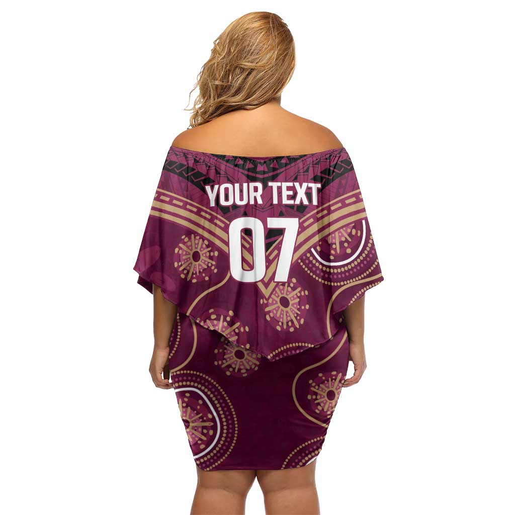 Personalized Australia QLD Maroons Family Matching Off Shoulder Short Dress and Hawaiian Shirt Indigenous Aboriginal Mix Polynesian Motifs