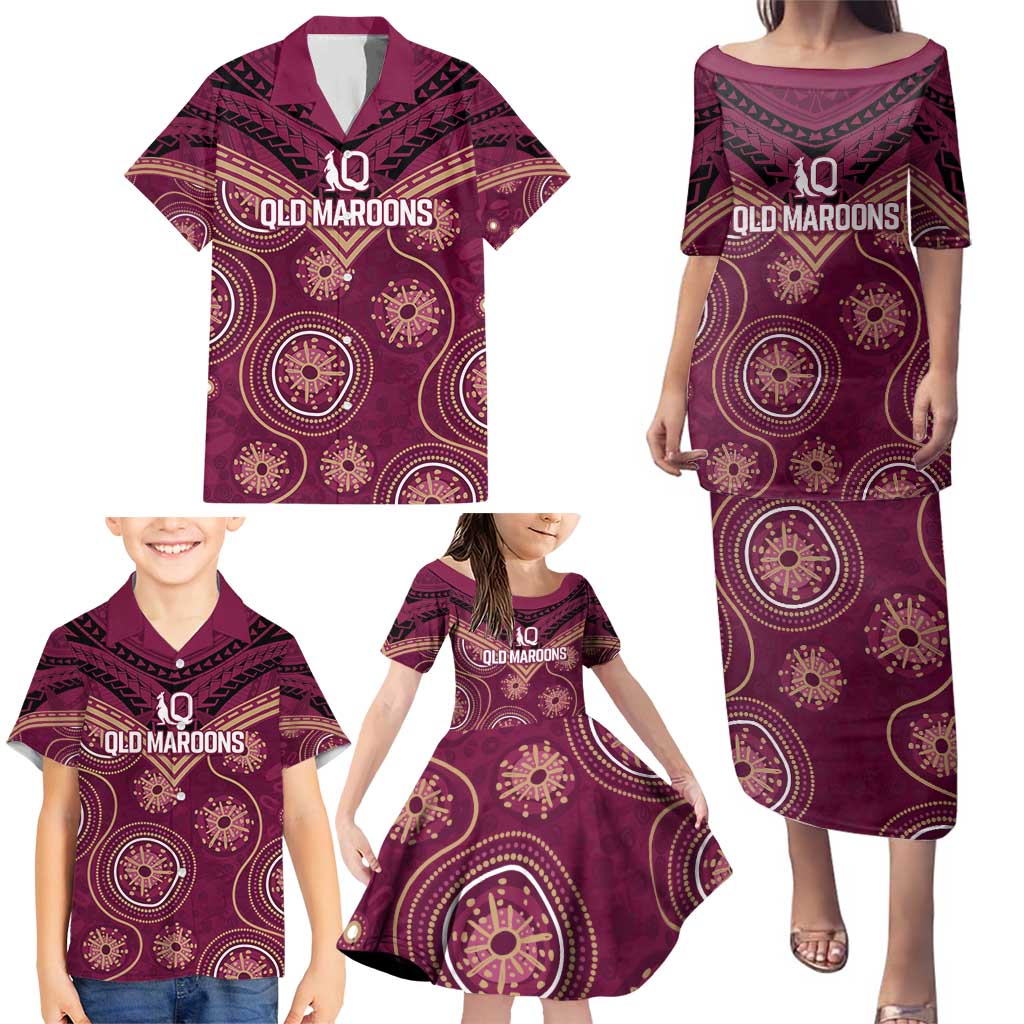 Personalized Australia QLD Maroons Family Matching Puletasi and Hawaiian Shirt Indigenous Aboriginal Mix Polynesian Motifs