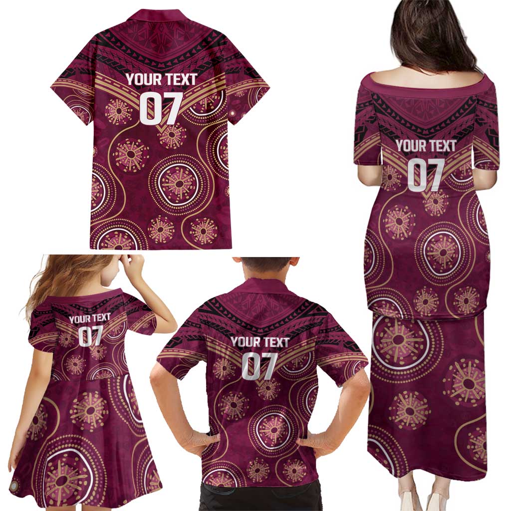 Personalized Australia QLD Maroons Family Matching Puletasi and Hawaiian Shirt Indigenous Aboriginal Mix Polynesian Motifs