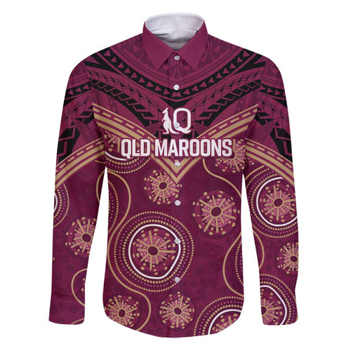 Personalized Australia QLD Maroons Family Matching Puletasi and Hawaiian Shirt Indigenous Aboriginal Mix Polynesian Motifs