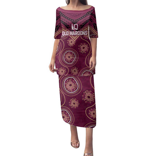 Personalized Australia QLD Maroons Family Matching Puletasi and Hawaiian Shirt Indigenous Aboriginal Mix Polynesian Motifs