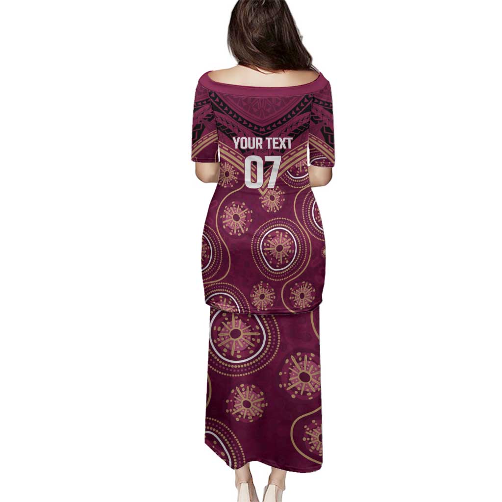 Personalized Australia QLD Maroons Family Matching Puletasi and Hawaiian Shirt Indigenous Aboriginal Mix Polynesian Motifs