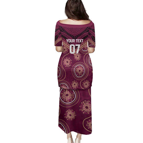 Personalized Australia QLD Maroons Family Matching Puletasi and Hawaiian Shirt Indigenous Aboriginal Mix Polynesian Motifs