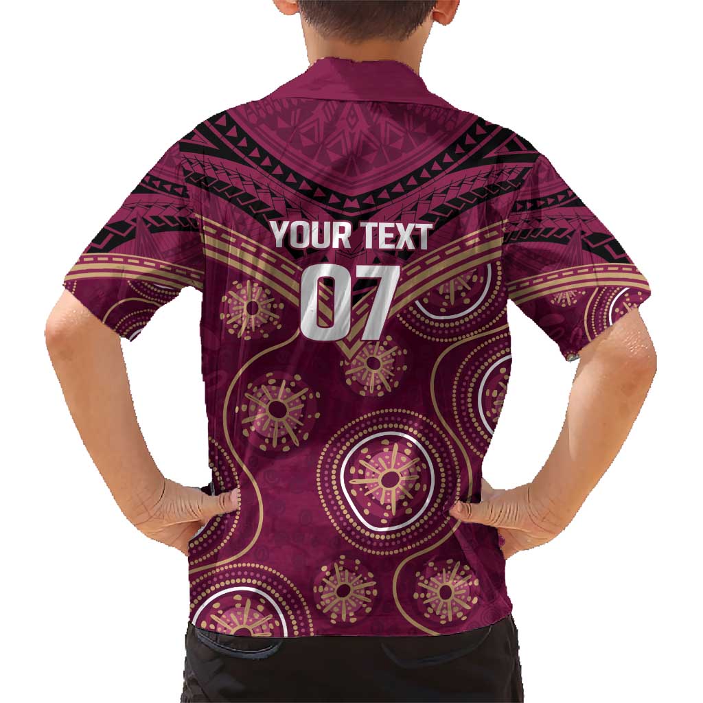 Personalized Australia QLD Maroons Family Matching Short Sleeve Bodycon Dress and Hawaiian Shirt Indigenous Aboriginal Mix Polynesian Motifs
