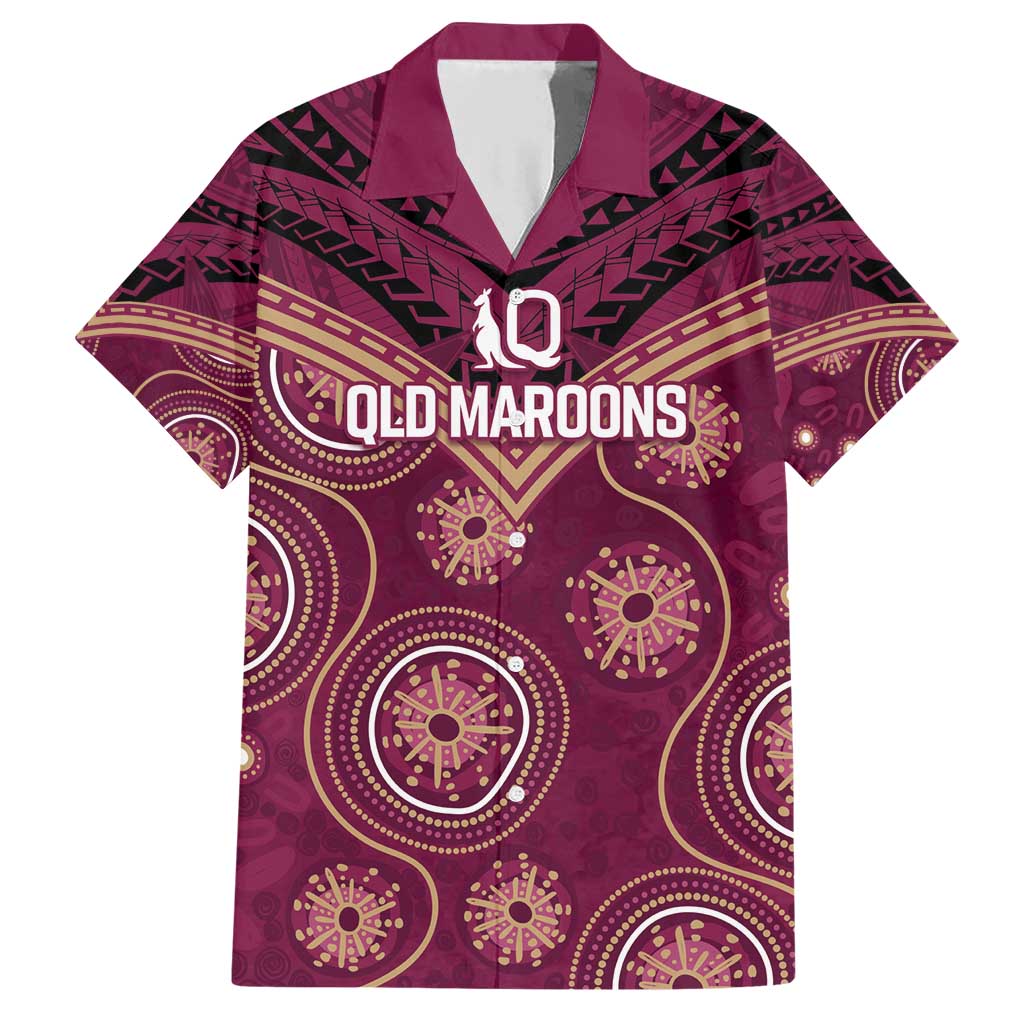 Personalized Australia QLD Maroons Family Matching Short Sleeve Bodycon Dress and Hawaiian Shirt Indigenous Aboriginal Mix Polynesian Motifs