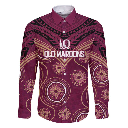 Personalized Australia QLD Maroons Family Matching Short Sleeve Bodycon Dress and Hawaiian Shirt Indigenous Aboriginal Mix Polynesian Motifs