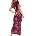Personalized Australia QLD Maroons Family Matching Short Sleeve Bodycon Dress and Hawaiian Shirt Indigenous Aboriginal Mix Polynesian Motifs