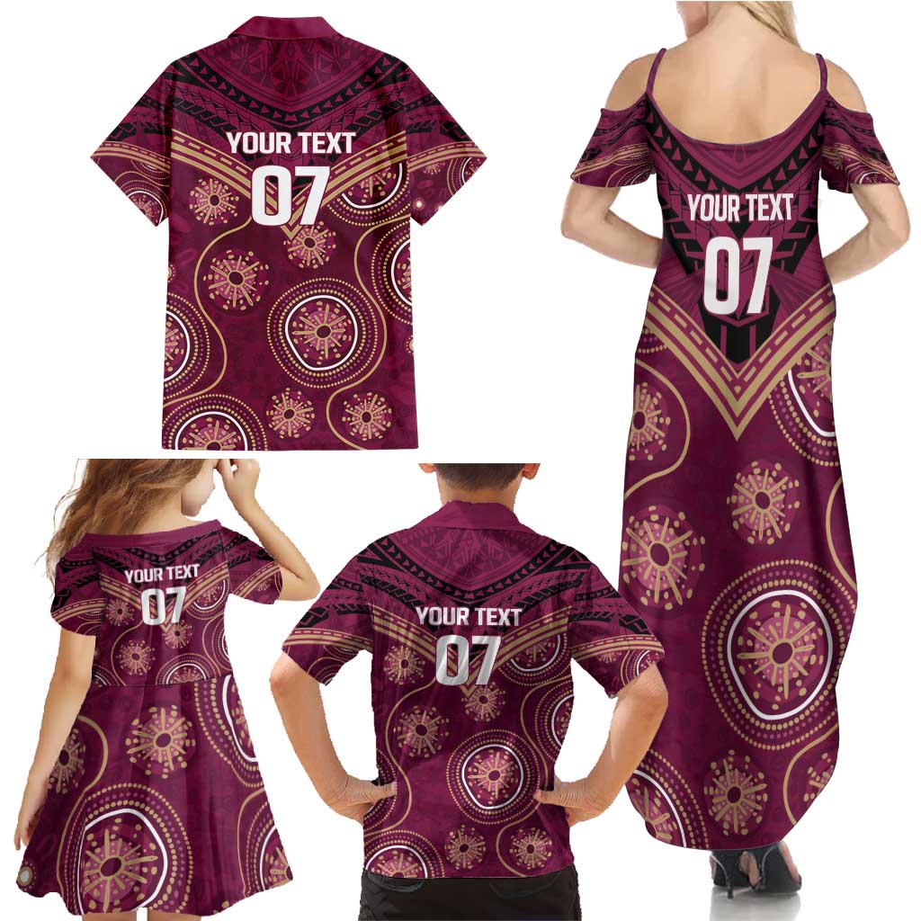 Personalized Australia QLD Maroons Family Matching Summer Maxi Dress and Hawaiian Shirt Indigenous Aboriginal Mix Polynesian Motifs