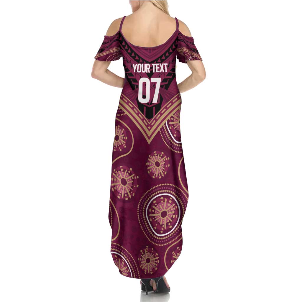 Personalized Australia QLD Maroons Family Matching Summer Maxi Dress and Hawaiian Shirt Indigenous Aboriginal Mix Polynesian Motifs
