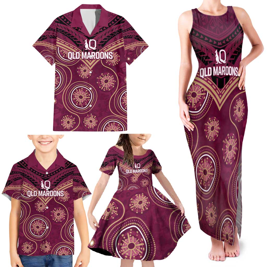 Personalized Australia QLD Maroons Family Matching Tank Maxi Dress and Hawaiian Shirt Indigenous Aboriginal Mix Polynesian Motifs