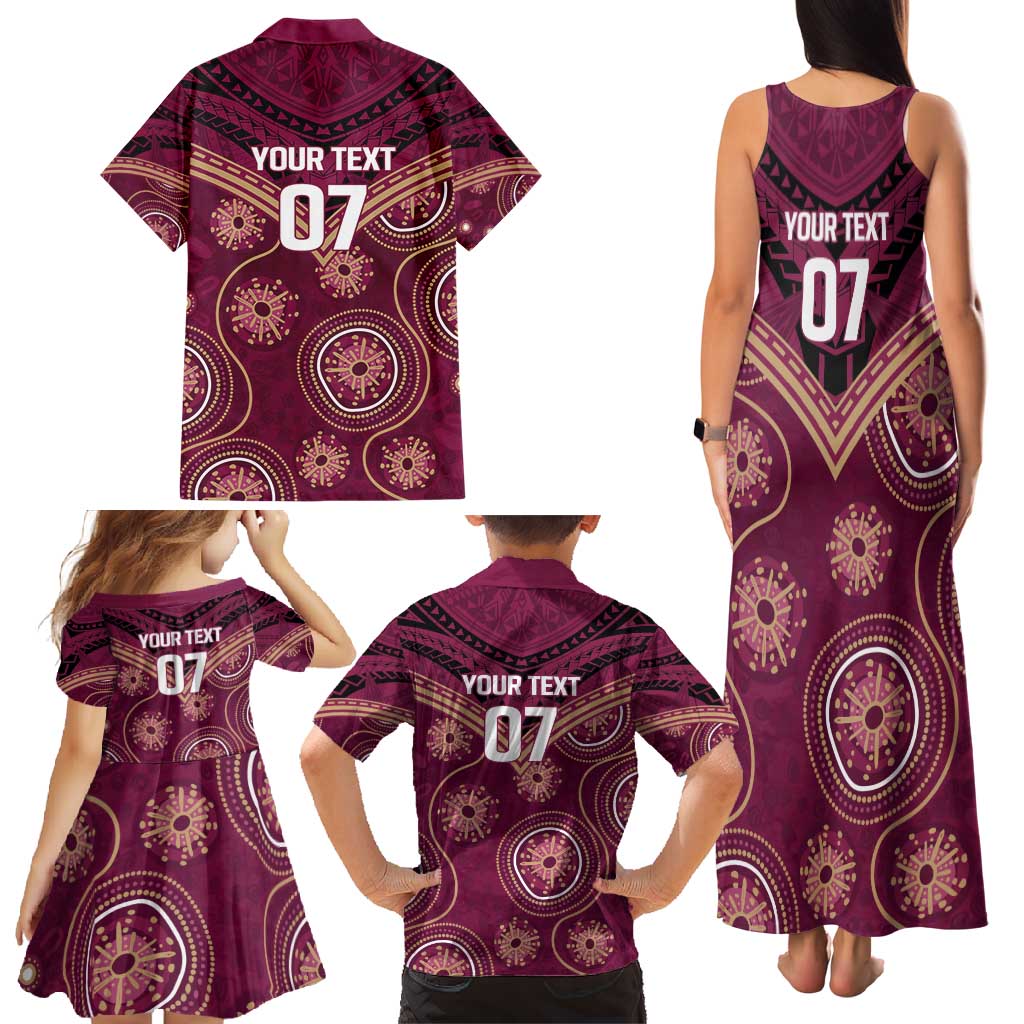 Personalized Australia QLD Maroons Family Matching Tank Maxi Dress and Hawaiian Shirt Indigenous Aboriginal Mix Polynesian Motifs