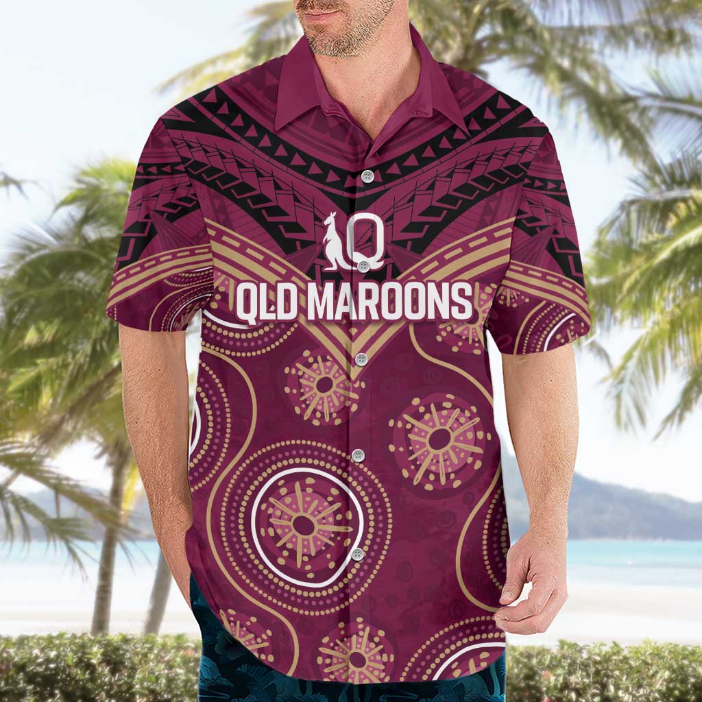 Personalized Australia QLD Maroons Hawaiian Shirt Indigenous Aboriginal Mix Polynesian Motifs