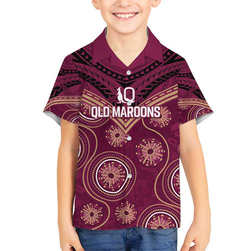 Personalized Australia QLD Maroons Hawaiian Shirt Indigenous Aboriginal Mix Polynesian Motifs