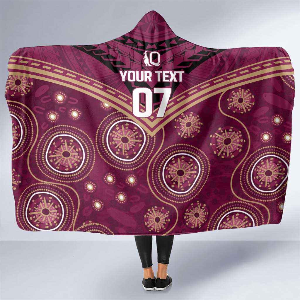 Personalized Australia QLD Maroons Hooded Blanket Indigenous Aboriginal Mix Polynesian Motifs