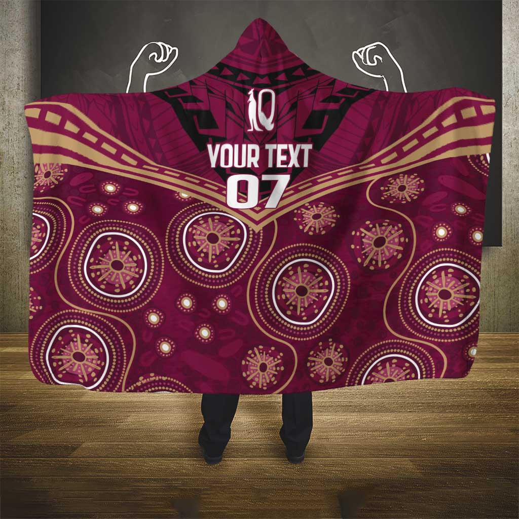 Personalized Australia QLD Maroons Hooded Blanket Indigenous Aboriginal Mix Polynesian Motifs
