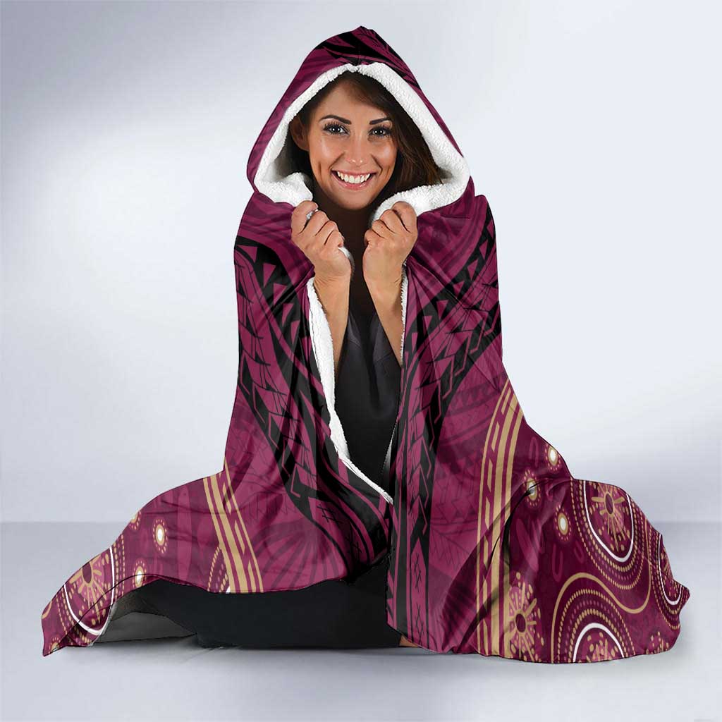 Personalized Australia QLD Maroons Hooded Blanket Indigenous Aboriginal Mix Polynesian Motifs