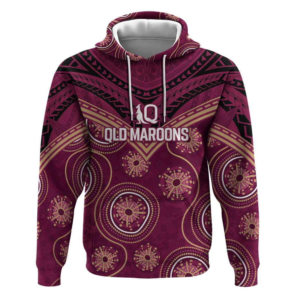 Personalized Australia QLD Maroons Hoodie Indigenous Aboriginal Mix Polynesian Motifs