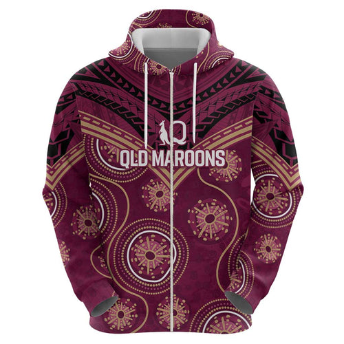 Personalized Australia QLD Maroons Hoodie Indigenous Aboriginal Mix Polynesian Motifs