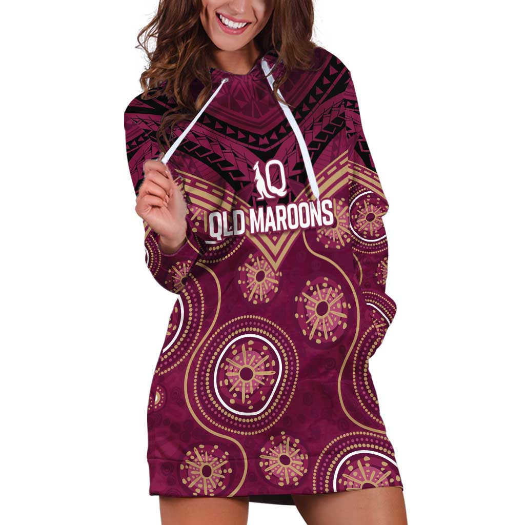Personalized Australia QLD Maroons Hoodie Dress Indigenous Aboriginal Mix Polynesian Motifs