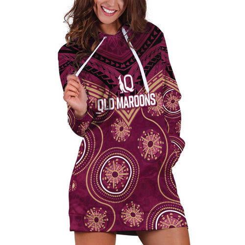 Personalized Australia QLD Maroons Hoodie Dress Indigenous Aboriginal Mix Polynesian Motifs