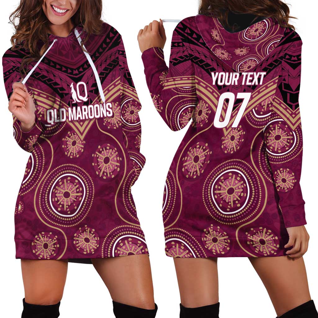 Personalized Australia QLD Maroons Hoodie Dress Indigenous Aboriginal Mix Polynesian Motifs