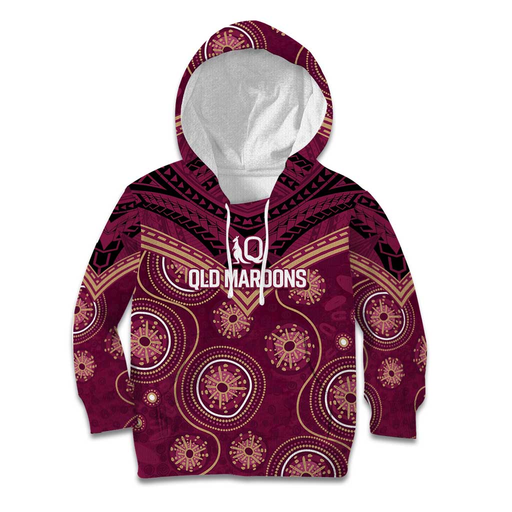 Personalized Australia QLD Maroons Kid Hoodie Indigenous Aboriginal Mix Polynesian Motifs