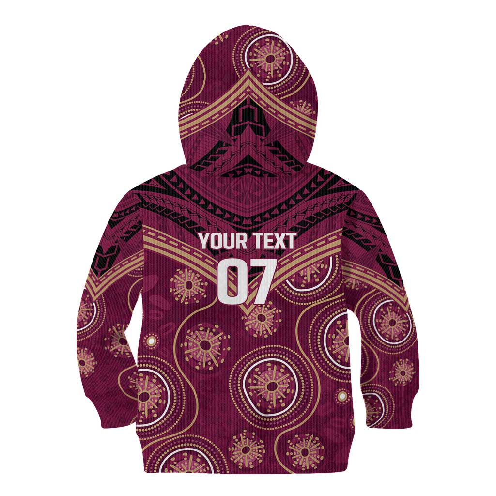 Personalized Australia QLD Maroons Kid Hoodie Indigenous Aboriginal Mix Polynesian Motifs