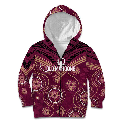 Personalized Australia QLD Maroons Kid Hoodie Indigenous Aboriginal Mix Polynesian Motifs