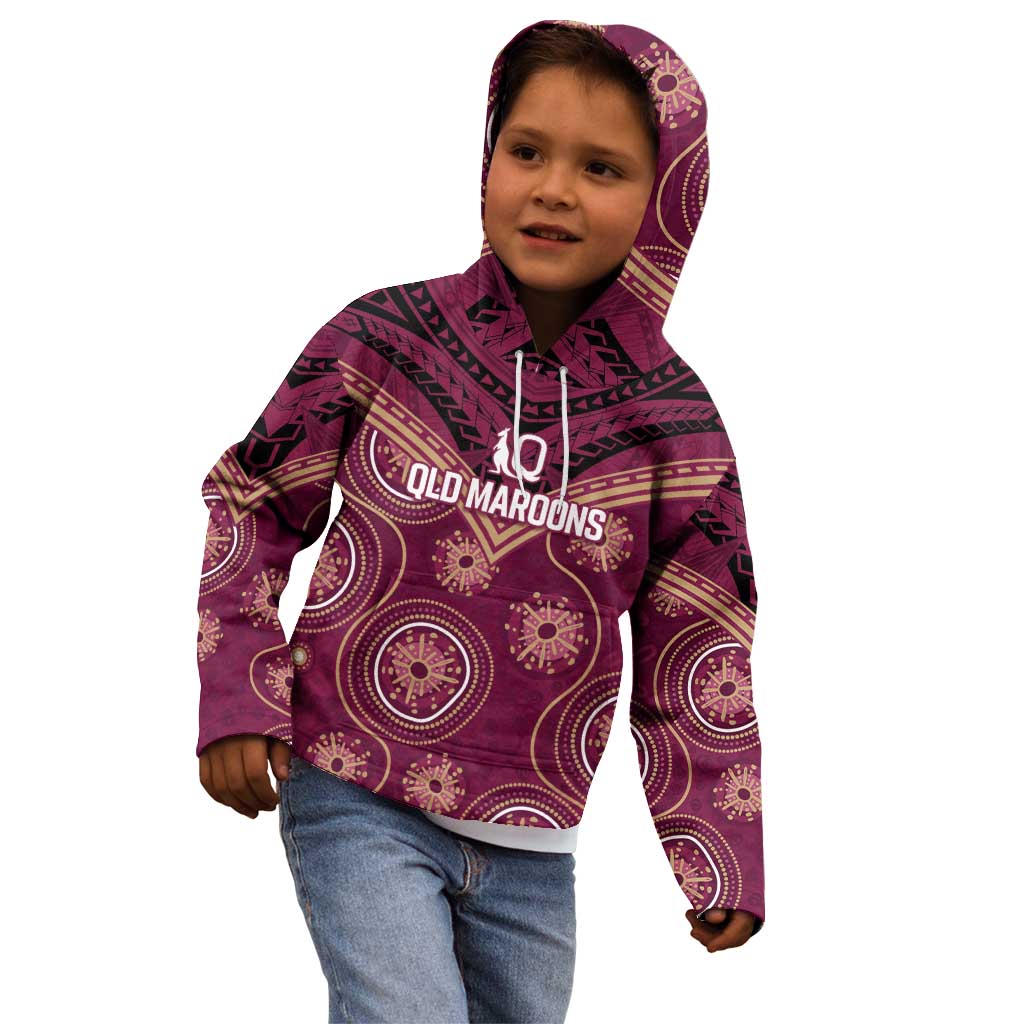 Personalized Australia QLD Maroons Kid Hoodie Indigenous Aboriginal Mix Polynesian Motifs