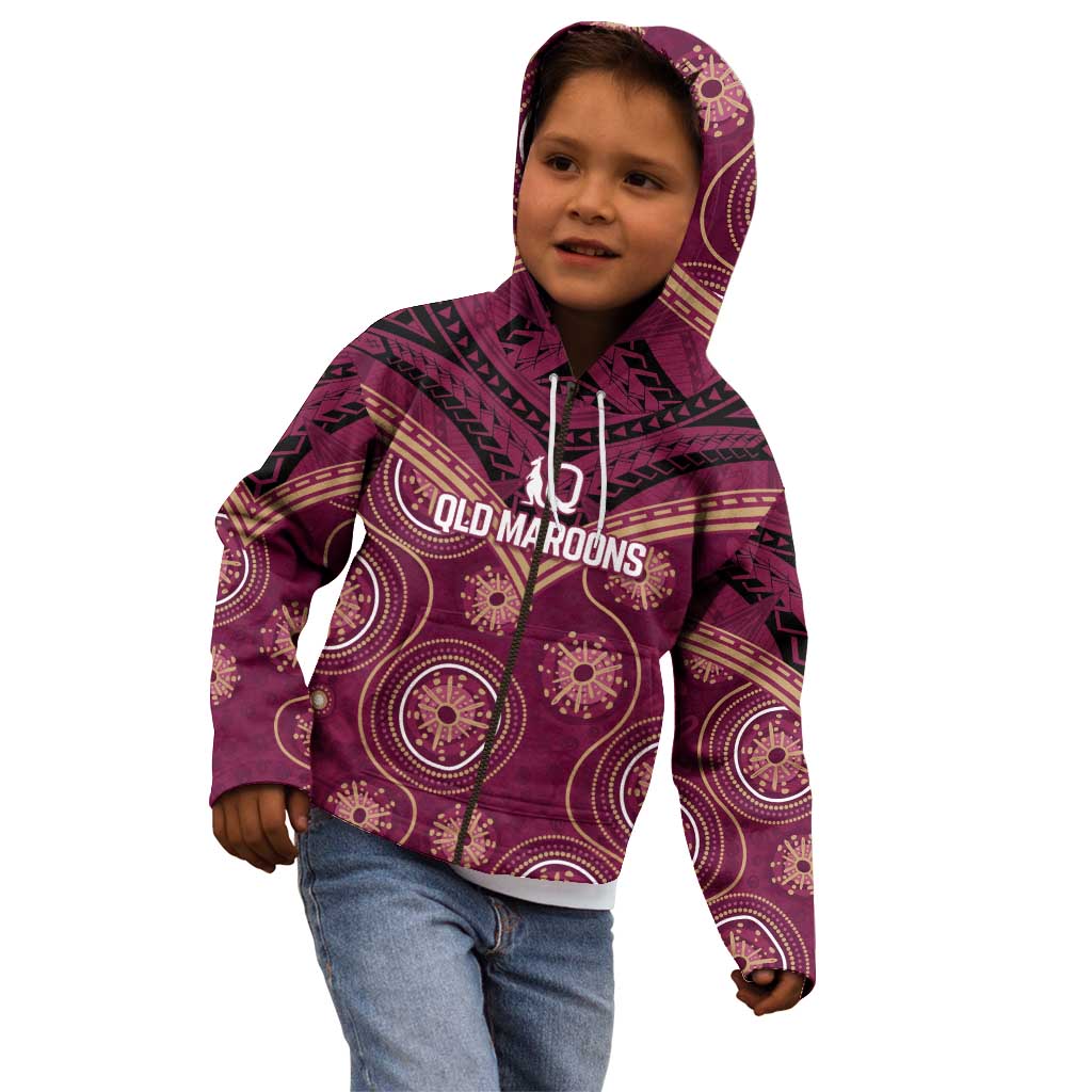 Personalized Australia QLD Maroons Kid Hoodie Indigenous Aboriginal Mix Polynesian Motifs