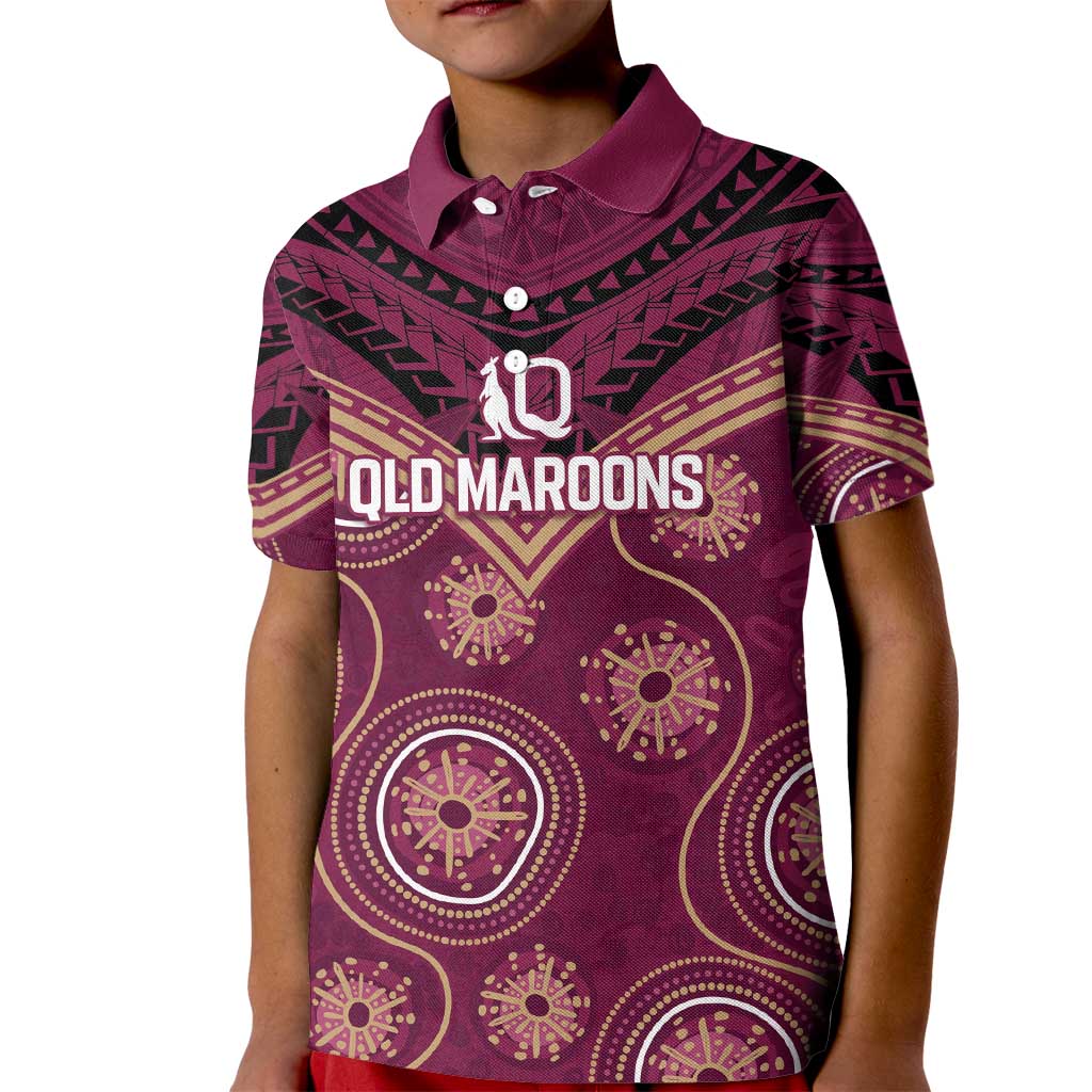 Personalized Australia QLD Maroons Kid Polo Shirt Indigenous Aboriginal Mix Polynesian Motifs
