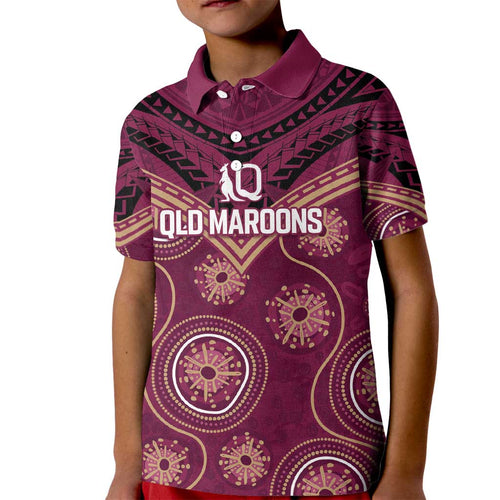 Personalized Australia QLD Maroons Kid Polo Shirt Indigenous Aboriginal Mix Polynesian Motifs