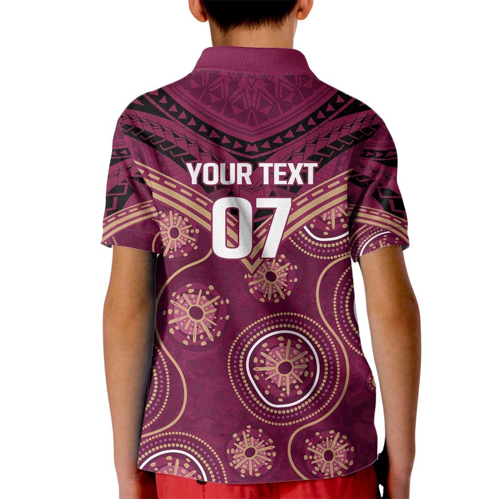 Personalized Australia QLD Maroons Kid Polo Shirt Indigenous Aboriginal Mix Polynesian Motifs
