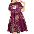 Personalized Australia QLD Maroons Kid Short Sleeve Dress Indigenous Aboriginal Mix Polynesian Motifs