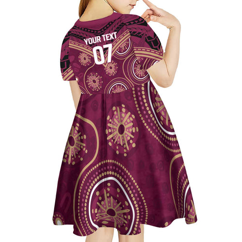 Personalized Australia QLD Maroons Kid Short Sleeve Dress Indigenous Aboriginal Mix Polynesian Motifs