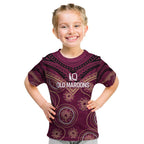 Personalized Australia QLD Maroons Kid T Shirt Indigenous Aboriginal Mix Polynesian Motifs