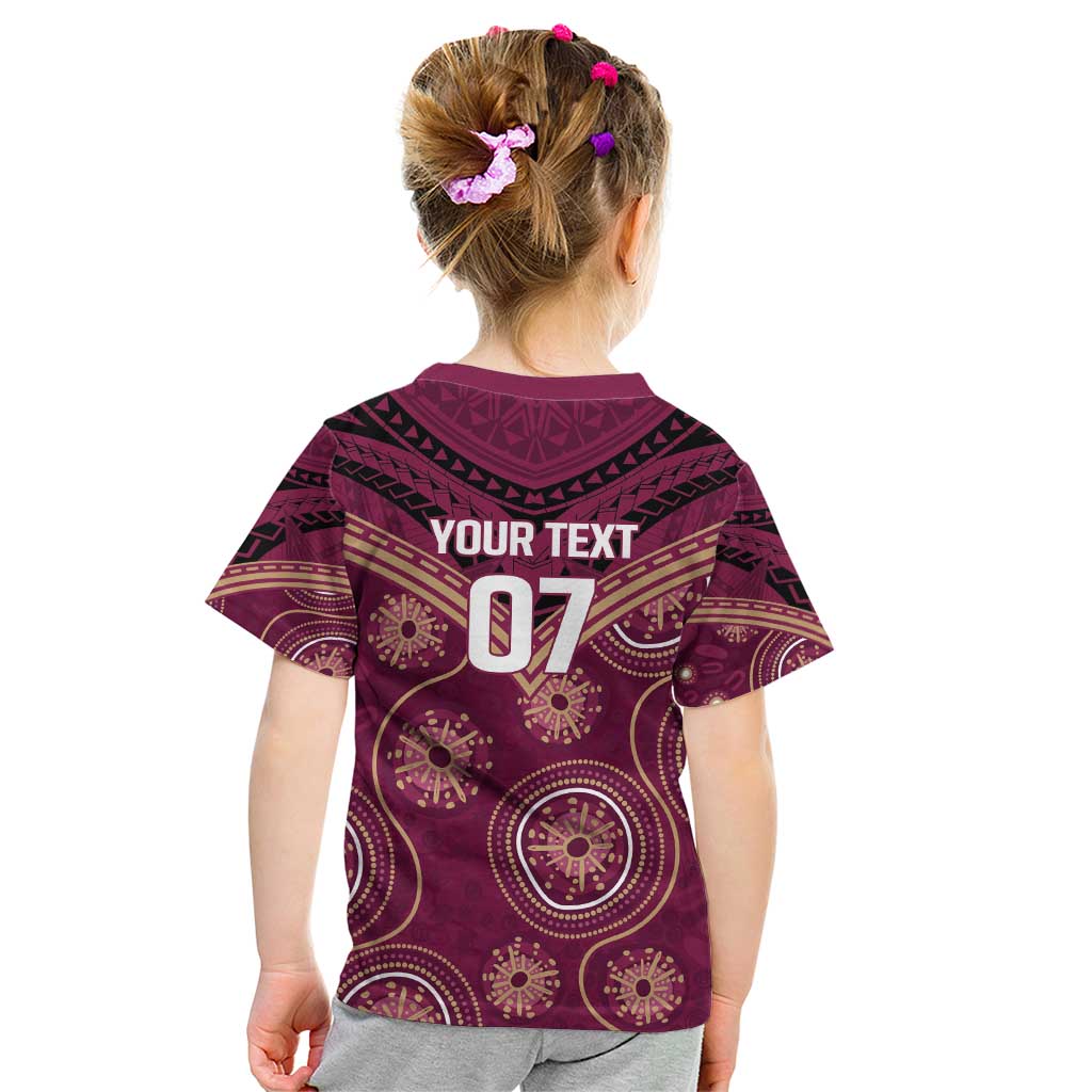 Personalized Australia QLD Maroons Kid T Shirt Indigenous Aboriginal Mix Polynesian Motifs