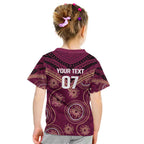 Personalized Australia QLD Maroons Kid T Shirt Indigenous Aboriginal Mix Polynesian Motifs