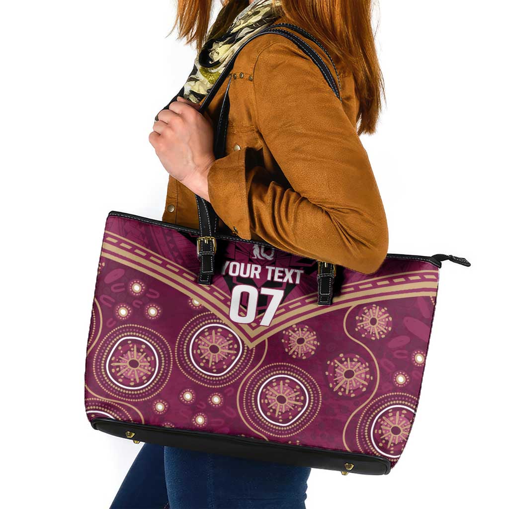 Personalized Australia QLD Maroons Leather Tote Bag Indigenous Aboriginal Mix Polynesian Motifs