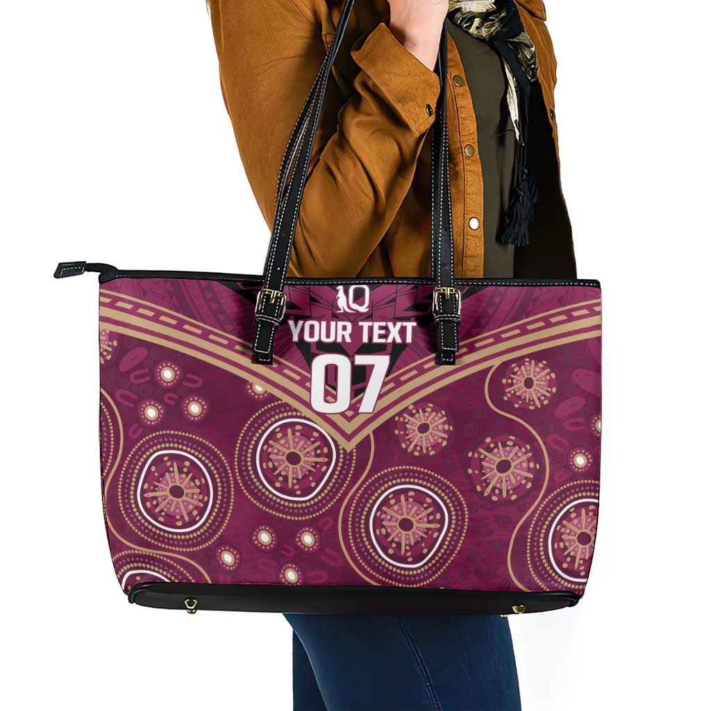Personalized Australia QLD Maroons Leather Tote Bag Indigenous Aboriginal Mix Polynesian Motifs