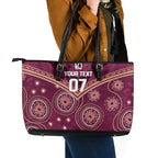 Personalized Australia QLD Maroons Leather Tote Bag Indigenous Aboriginal Mix Polynesian Motifs