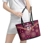 Personalized Australia QLD Maroons Leather Tote Bag Indigenous Aboriginal Mix Polynesian Motifs