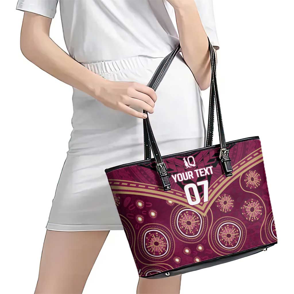 Personalized Australia QLD Maroons Leather Tote Bag Indigenous Aboriginal Mix Polynesian Motifs