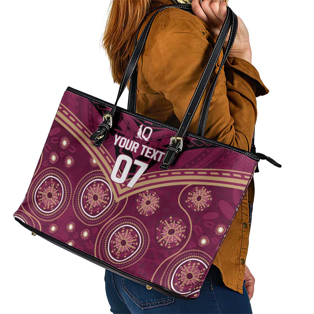Personalized Australia QLD Maroons Leather Tote Bag Indigenous Aboriginal Mix Polynesian Motifs