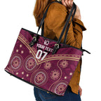 Personalized Australia QLD Maroons Leather Tote Bag Indigenous Aboriginal Mix Polynesian Motifs
