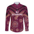 Personalized Australia QLD Maroons Long Sleeve Button Shirt Indigenous Aboriginal Mix Polynesian Motifs