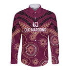 Personalized Australia QLD Maroons Long Sleeve Button Shirt Indigenous Aboriginal Mix Polynesian Motifs