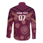 Personalized Australia QLD Maroons Long Sleeve Button Shirt Indigenous Aboriginal Mix Polynesian Motifs