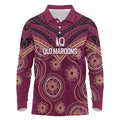 Personalized Australia QLD Maroons Long Sleeve Polo Shirt Indigenous Aboriginal Mix Polynesian Motifs